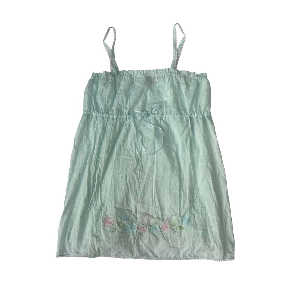 Vtg Laura Ashley Blue Cotton Floral Embroidered Nightgown XL Sleeveless Lace‎